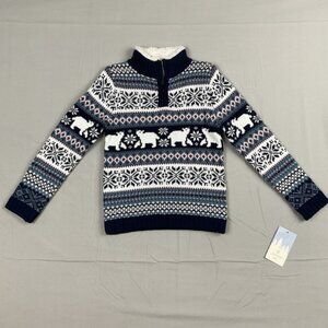 Aspen Kids 4T Polar Bear Sherpa Lined Fair Isle Sweater Winter Holiday Christmas